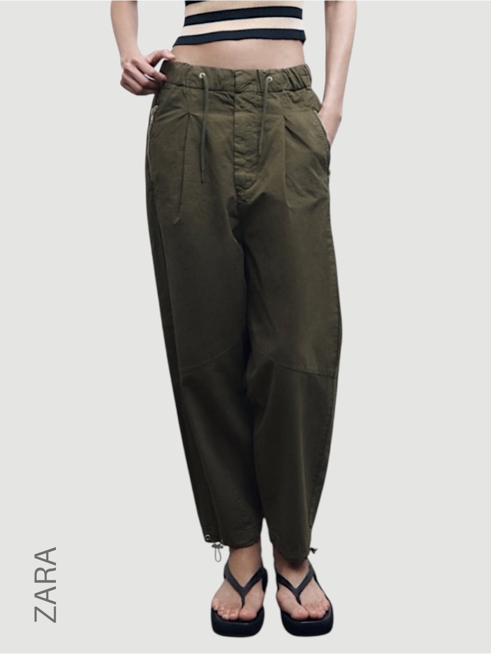 NWT ZARA RELAXED DAILY PANT PULL-ON DRAWSTRING BARREL LEG MID WAIST MEDIUM